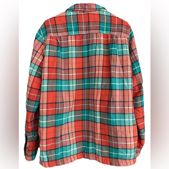 Men's LL Bean Fleece Lined Red Plaid Button Down Shacket Medium Casual Pillowy - Picture 6 of 7